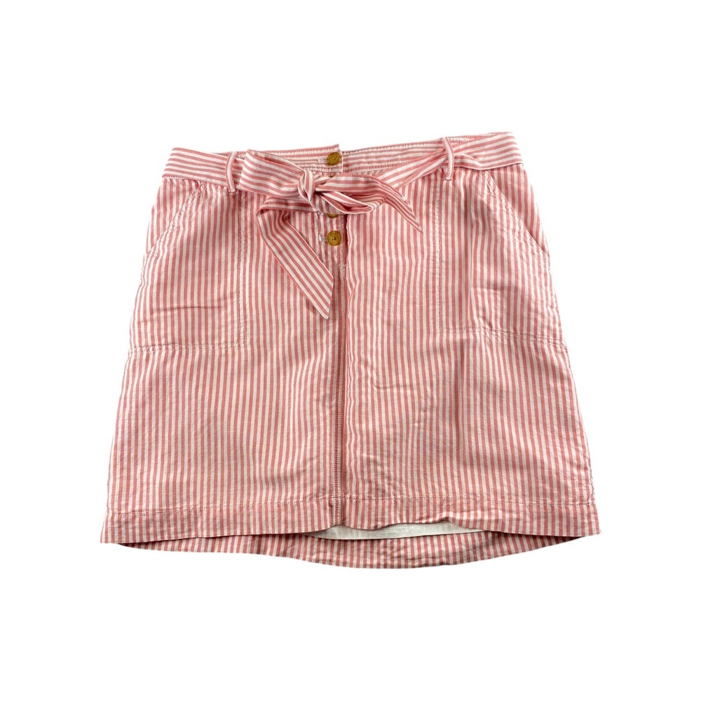 Talbots Striped‎ Pink White Belted Button Front A-Line Skirt Women's Size 14